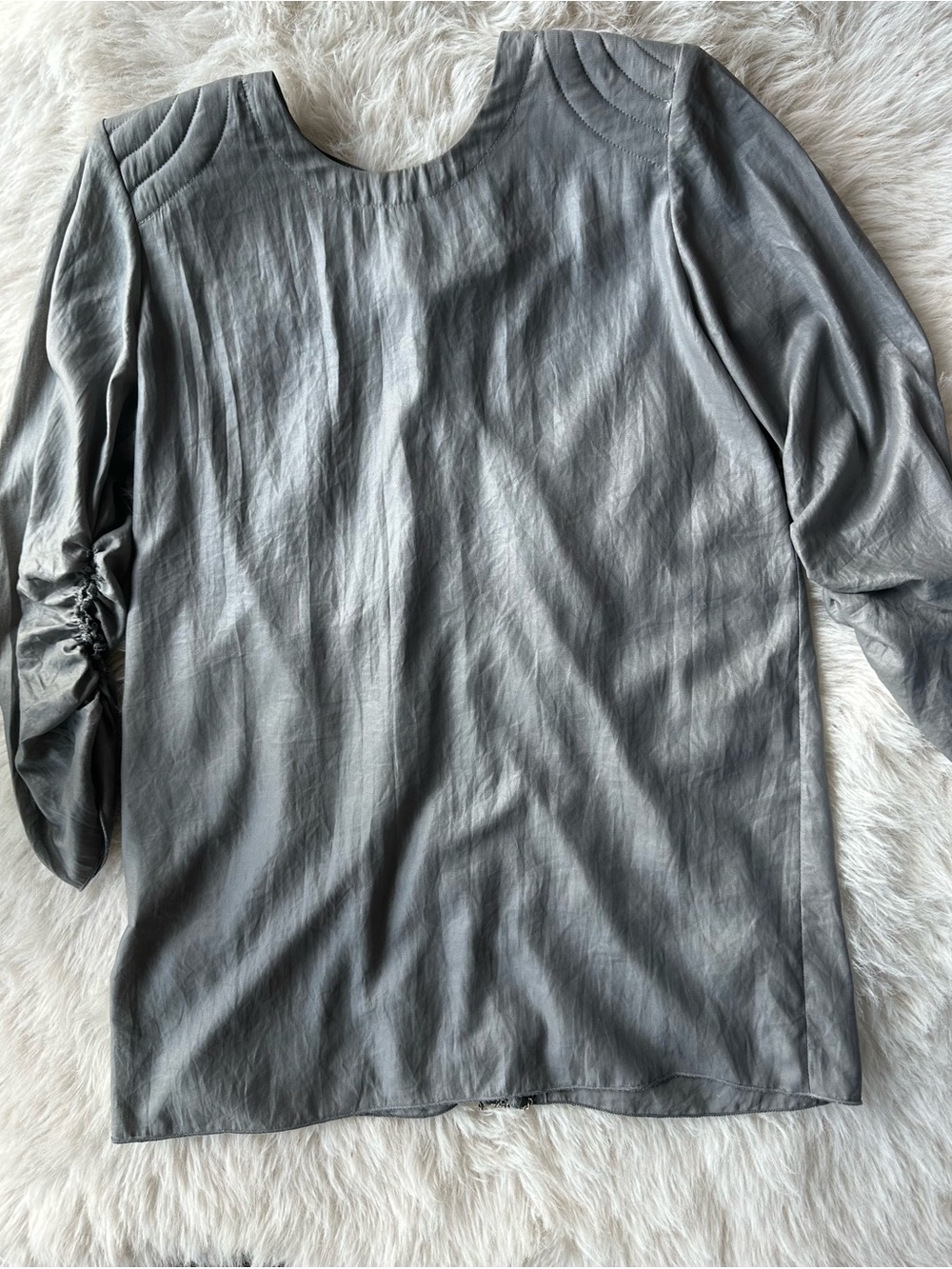 Yigal Azrouel Slate Gray Blouse Rounded Neck Long Sleeve Top chain